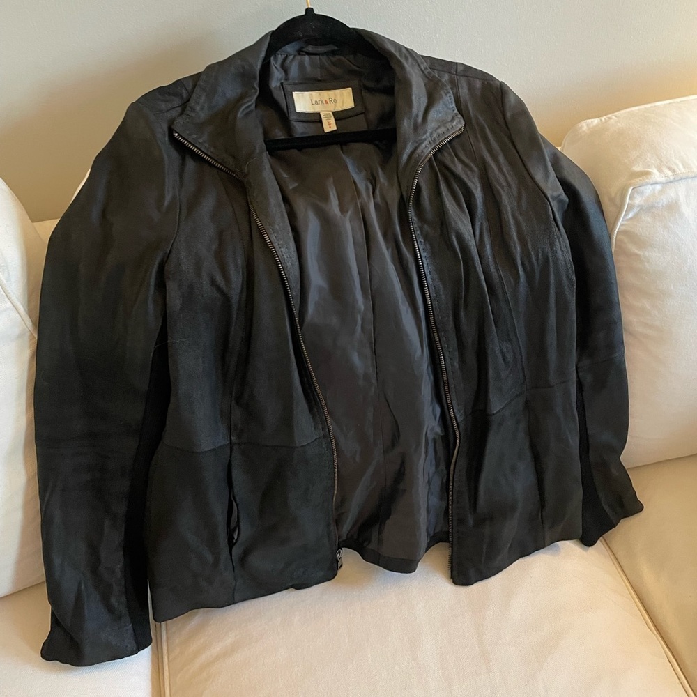 Lark & Ro Black Genuine Leather Moto Jacket size large